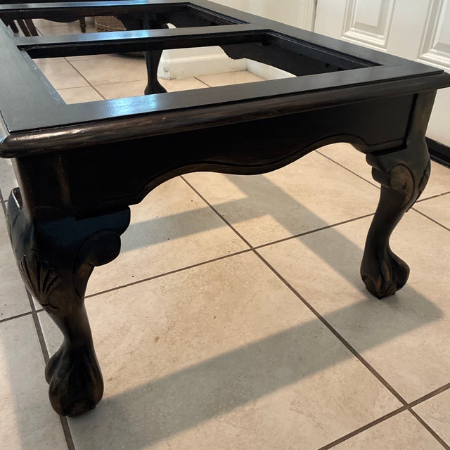 Blackened Walnut Coffee Table With Clear Glass Panels, Carved Shell Motifs & Cabriole Legs For Sale - Image 9 of 12
