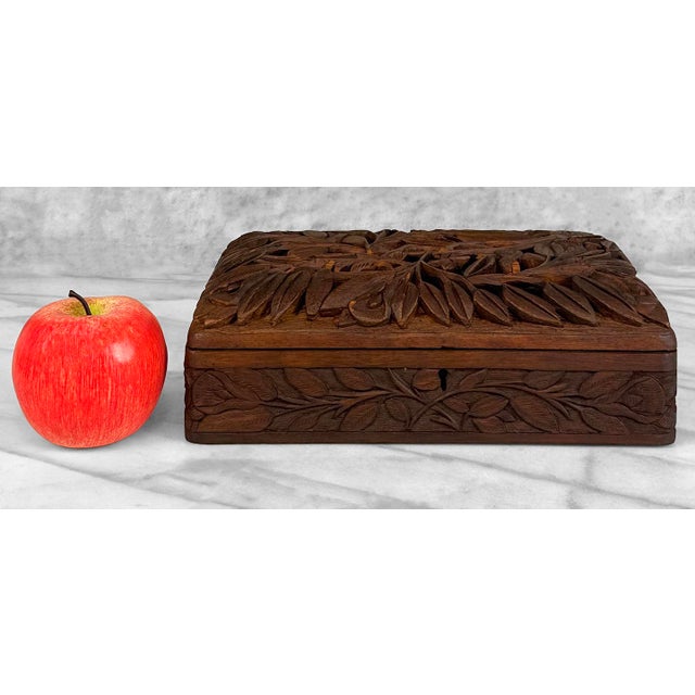 - Original Mid 20th Century Middle Eastern Carved Box - Solid Walnut with a Deep Satin Finish - Heavily Carved Dimensional...