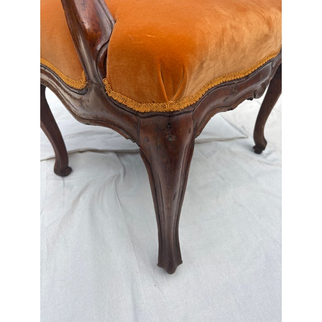 Pair of 18th Century Italian Walnut Upholstered Arm Chairs For Sale - Image 9 of 11