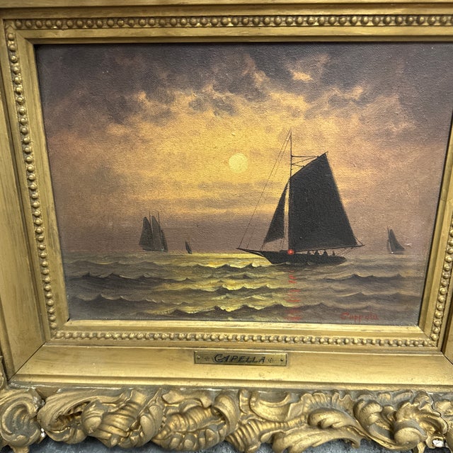 Capella Signed Moonlit Sailboat Seascape Oil Painting For Sale - Image 12 of 12