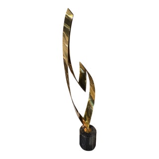Vintage Signed Curtis Jere Brass & Marble Statue Art Eternal Flame For Sale