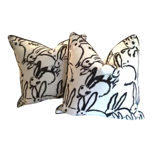 Hunt Slonem Bunny Hutch in Black & White Pillows - a Pair