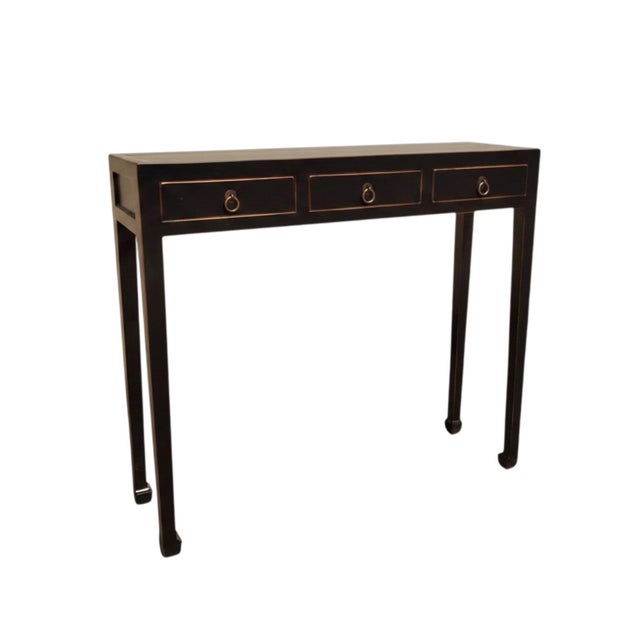 Chinese Black Vintage Chinese 37" Long 3-Drawer Console Table For Sale - Image 3 of 4
