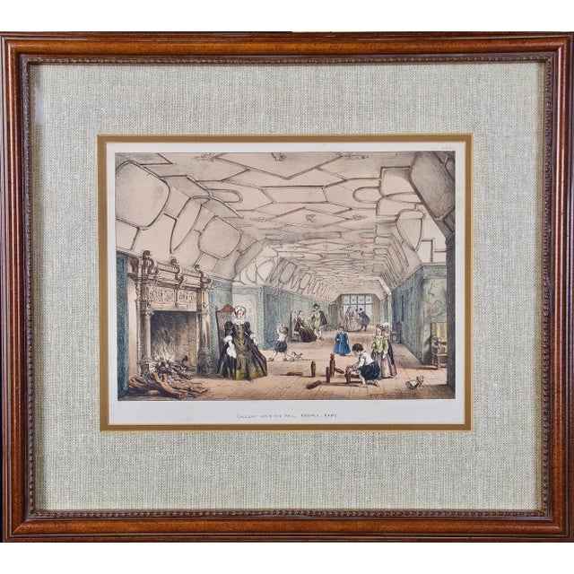 This is a pair of framed 19th century tinted lithographs with hand-coloring entitled "Gallery Over the Hall, Knowle, Kent"...