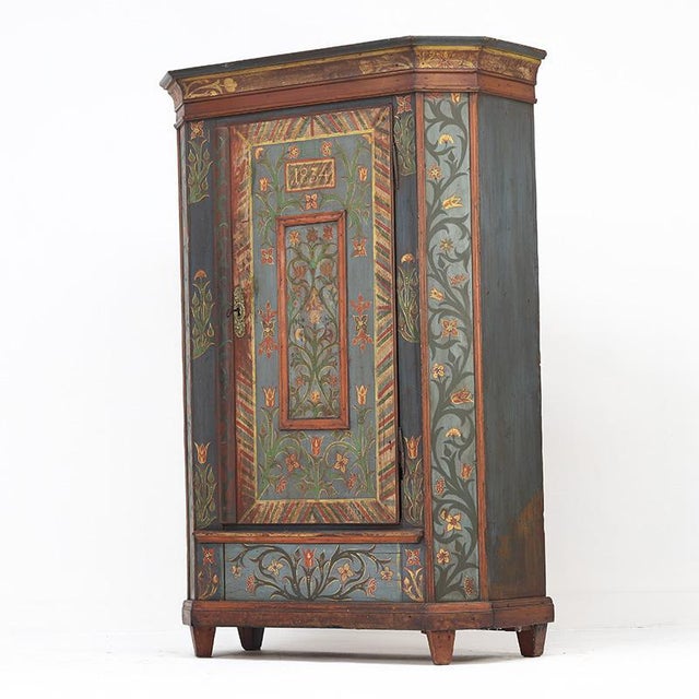 Rustic Farmhouse Folk Art Painted Bridal Cabinet, 1834 For Sale - Image 16 of 16