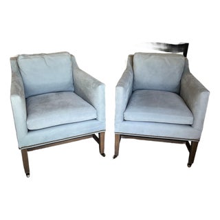 Light Blue Suede Club Chair For Sale
