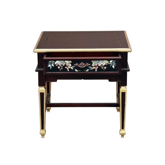 2000 - 2009 Vintage Chinese Rectangular Color Stone Flower Inlay Accent Side Table For Sale - Image 5 of 8