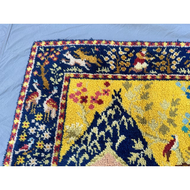 Textile Gold & Navy Pictorial Hunting Scene Hand-Knotted Wool Rug - 3'1" X 4'6" For Sale - Image 7 of 10