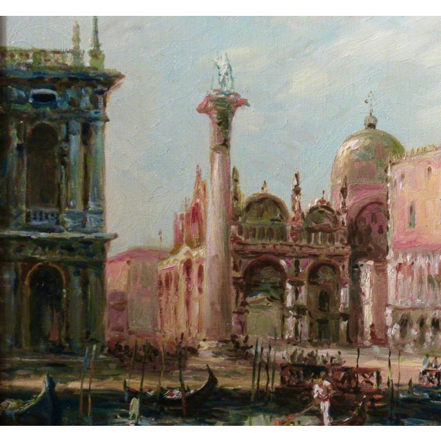 Mid 20th Century Marcello Vianello View Of Busy St. Mark'S Square With The Doge'S Palace C. 1950 Painting For Sale - Image 5 of 8