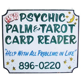 Vintage Psychic Palm & Tarot Card Reader Sign For Sale