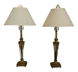 1990s Brass & Crystal Regency Style Table Lamps - a Pair