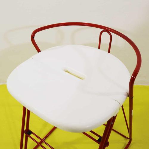 Red Metal Step Stool with White Plastic Seat by Norda
