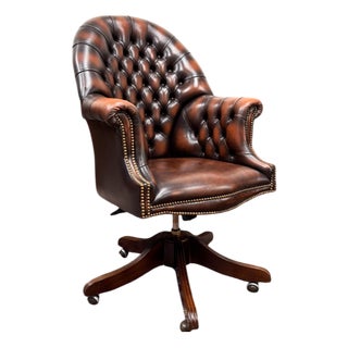 English Oxblood Leather Chesterfield Desk Chair For Sale