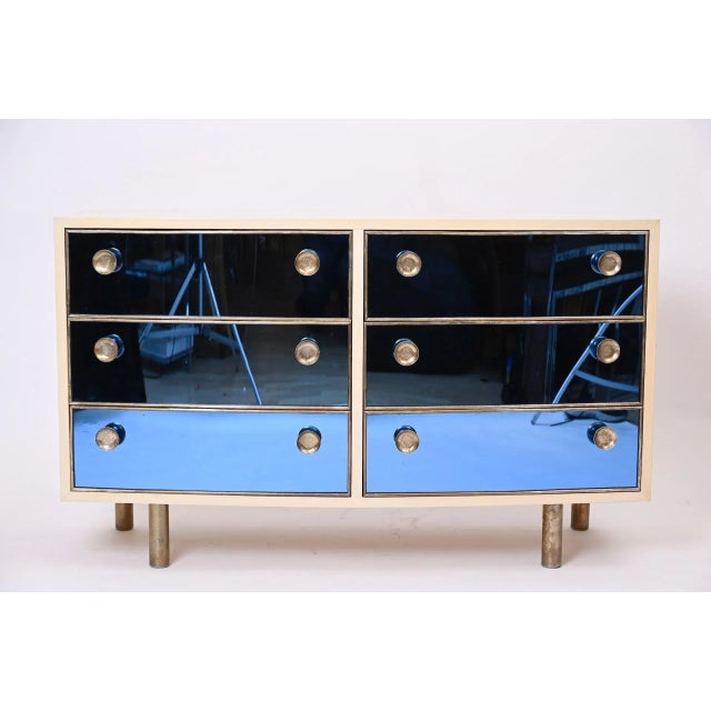 Curved Dresser with Blonde Wood and Blue Crystal Glass by Gio Ponti, 1990 For Sale - Image 3 of 13