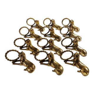 Vintage Ornate Brass Reclining Jaguar Dinner Napkin Holders ~ Set of 12 For Sale