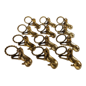 Vintage Ornate Brass Reclining Jaguar Dinner Napkin Holders ~ Set of 12