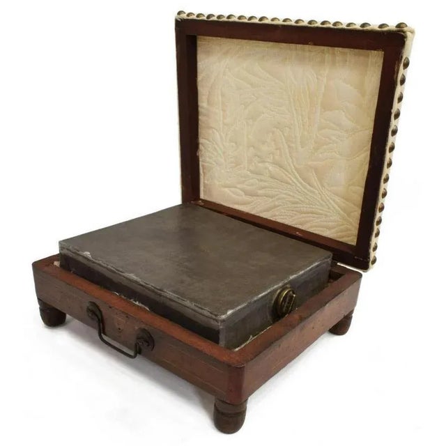 A wonderful early 19th century coach wooden passenger seat / foot warmer / foot stool with white floral upholstery,...