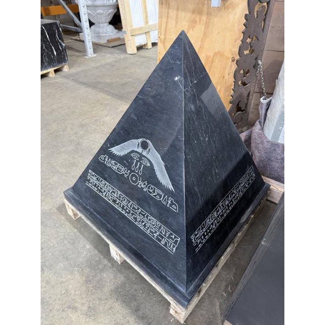 Black Granite Egyptian Revival Pyramid Sculpture with Engraved Hieroglyphic For Sale - Image 4 of 6