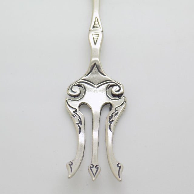 1970s Vintage Italian Handmade Genuine Silver Decorative Dessert Fork With Tassel For Sale - Image 5 of 10