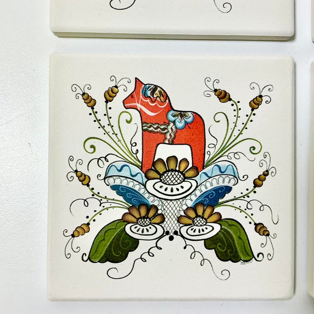 Late 20th Century Late 20th C Swedish Gustavian Boho Chic Dala Horse Coasters - Set of 4 For Sale - Image 5 of 10