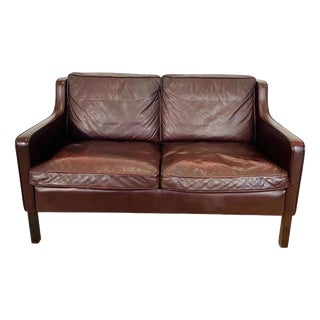 Vintage Danish Dark Cognac Leather Two-Seater Sofa from Stouby, 1960s For Sale