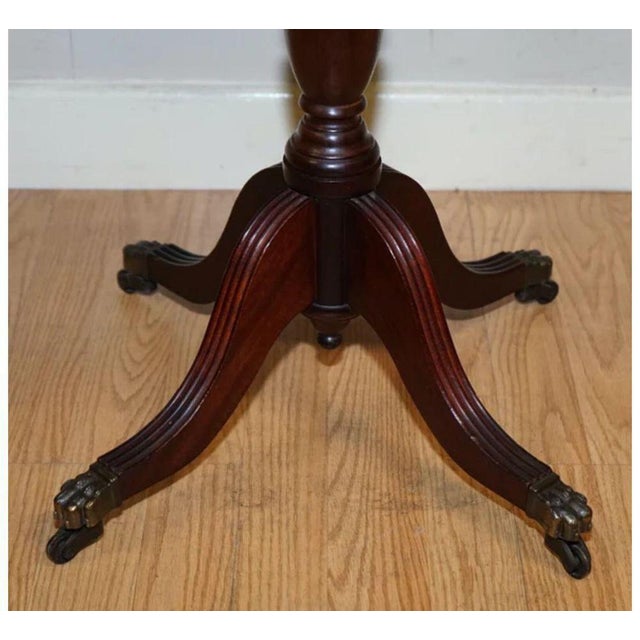 Animal Skin Vintage Brown Leather Tripod Plant Stand on Paw Feet with Castors For Sale - Image 7 of 8