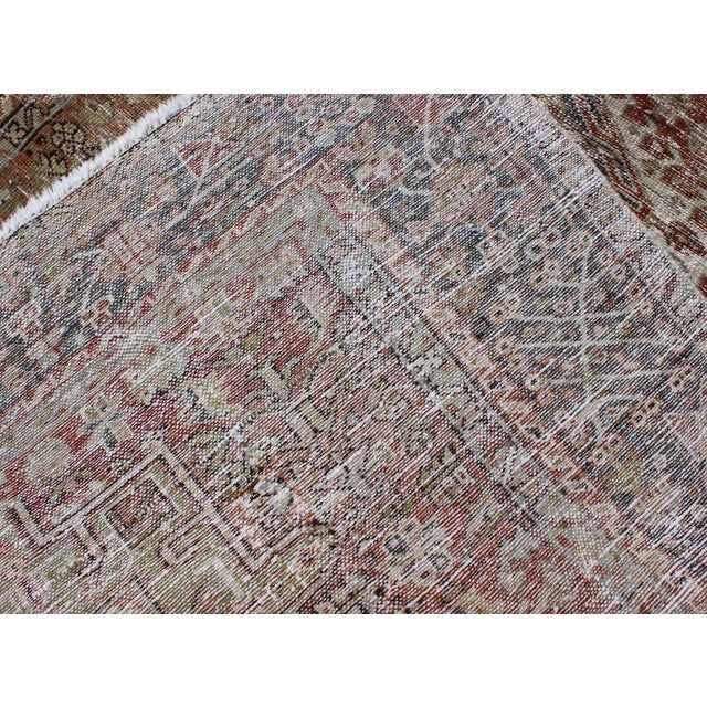 Distressed Persian Hand Knotted Karadjeh Rug With Medallion Geometric Tribal Design For Sale - Image 11 of 12
