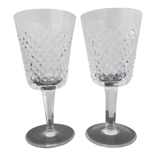 Waterford Cut Diamond Crystal Alana Water Goblet 6 7/8" Glass Pair For Sale
