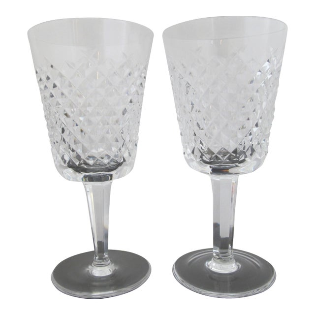 Waterford Cut Diamond Crystal Alana Water Goblet 6 7/8" Glass Pair For Sale