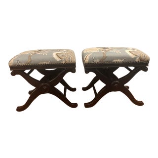 Restoration Hardware Benches in Schumacher Hothouse Flowers - a Pair For Sale