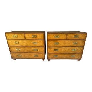 1960s Baker Fruitwood Campaign Style Chests of Drawers - a Pair For Sale