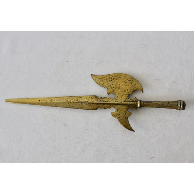 Gothic Vintage Ornate Brass Finish Decorative Gothic Halberd Spear Axe Hook Wall Mount For Sale - Image 3 of 11