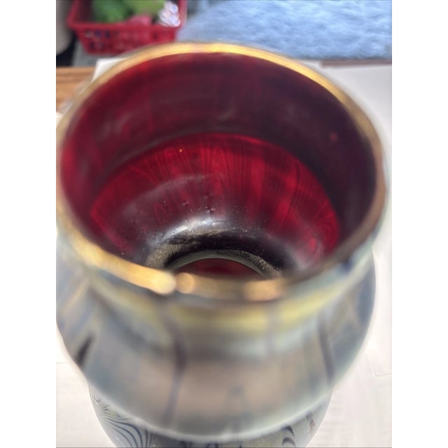 Antique Loetz Art Nouveau Phänomen Genre 8060 Rubin Iridescent Glass Vase C1900 For Sale In Louisville - Image 6 of 10