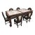 Vintage Chinese Rosewood Mother-of-Pearl Inlaid Dining Set – Rectangular Table + 6 Chairs With Marble Tops For Sale