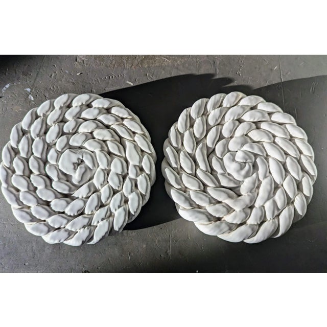 90s Pair of Ceramic Portuguese Rope Trivets For Sale - Image 4 of 4