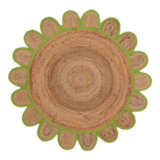 8'x8' Green Round Jute Scallop Rug For Sale