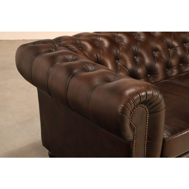 Animal Skin Chesterfield Style 7 Foot Espresso Brown Tufted Leather Sofa For Sale - Image 7 of 16