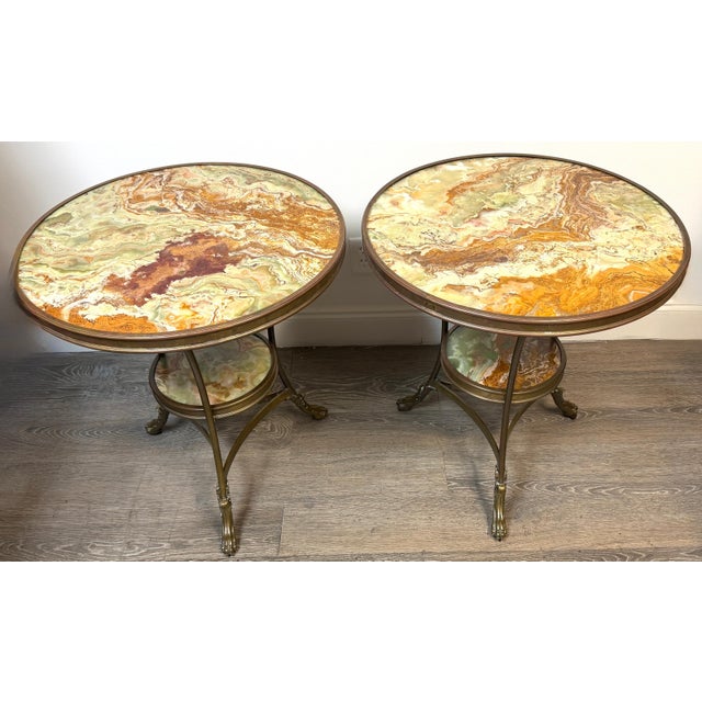 Pair French Neoclassical Bronze & Book-Matched Onyx Gueridons For Sale - Image 14 of 15