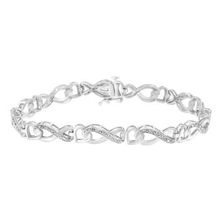 .925 Sterling Silver 1/5 Cttw Diamond 7” Infinity Heart Tennis Bracelet (H-I Color, I2-I3 Clarity) For Sale