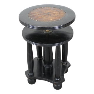Antique Adjustable Piano Stool with Leather Seat, 1910s For Sale
