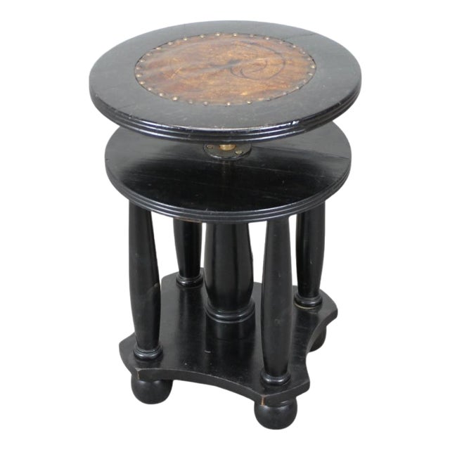 Antique Adjustable Piano Stool with Leather Seat, 1910s For Sale