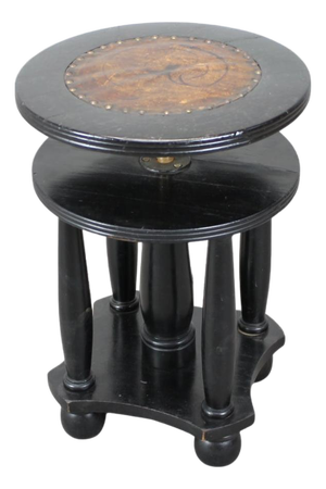 Antique Adjustable Piano Stool with Leather Seat, 1910s