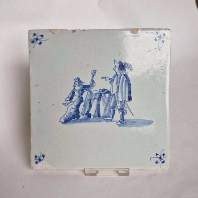 Dutch Delft Tile with Bass Player by Pytter Grauda, Harlingen, Friesland, 1630 For Sale - Image 8 of 8