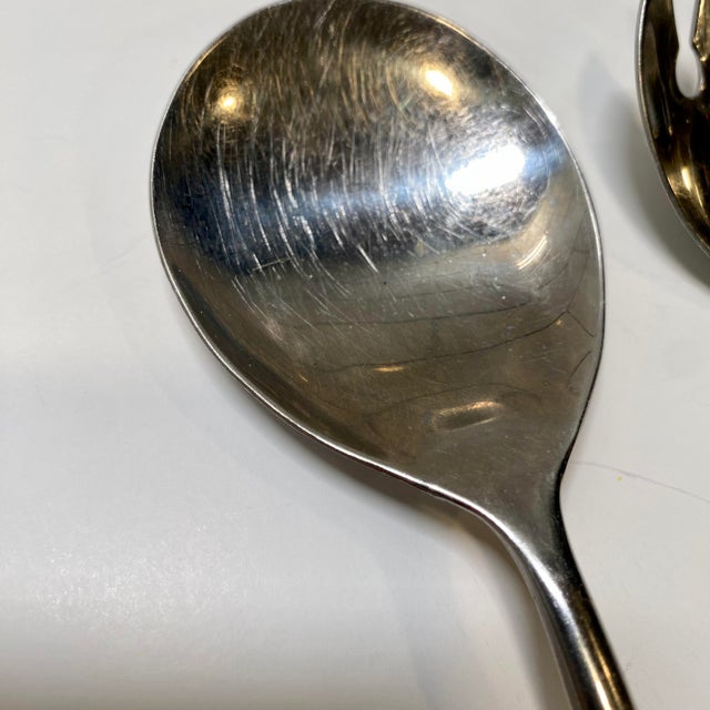 Vintage Konge Tinn Hardanger Sylvplett Norwegian Pewter Serving Utensils Salad Spoon and Fork Set For Sale - Image 12 of 12