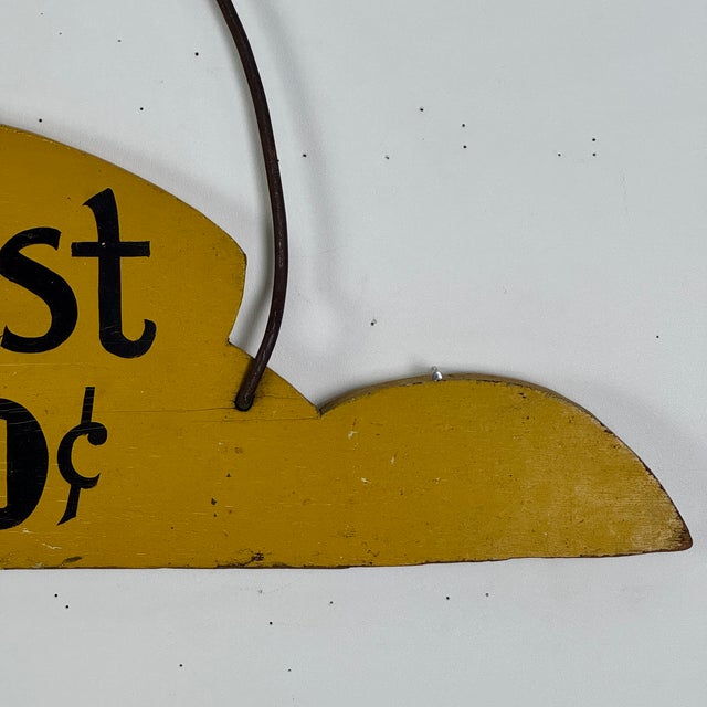 A Whimsical Vintage Wood Sign Advertising "Breakfast 35-50c" With Arching Metal Hook, Double Sided For Sale In New York - Image 6 of 9