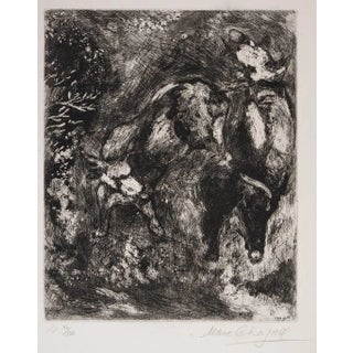 Les Deux Taureaux et une Grenouille - Original Etching by Marc Chagall 1927-1930 For Sale