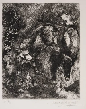 Les Deux Taureaux et une Grenouille - Original Etching by Marc Chagall 1927-1930