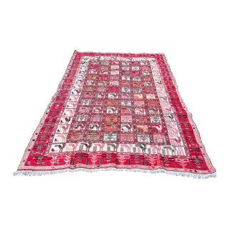 Vintage Silk Animal Pattern Embroidered Soumak Rug For Sale