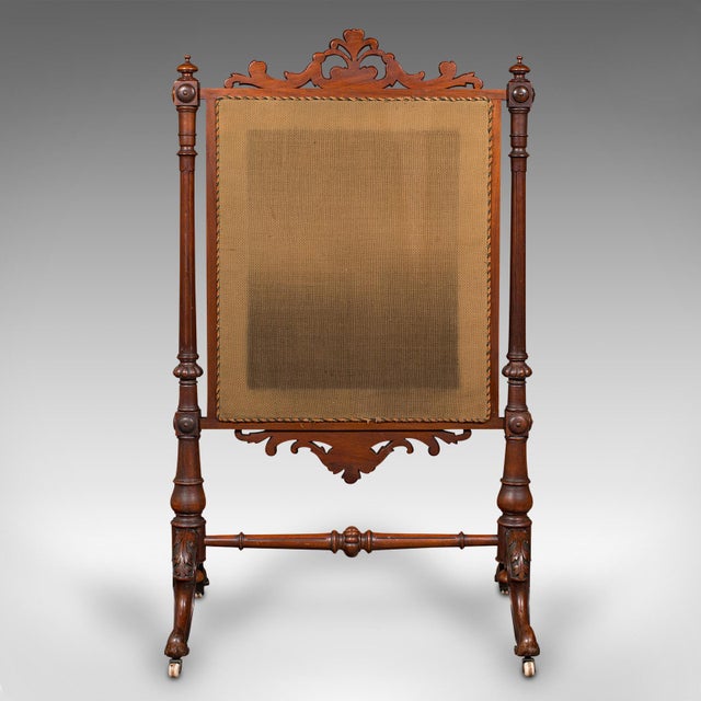 1840s Early Victorian Antique Tapestry Fire Screen, English, Walnut