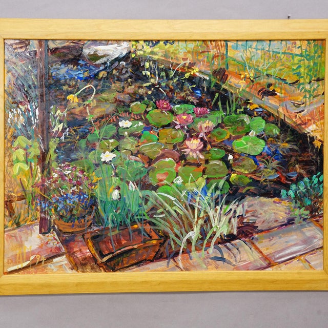 Post Impressionist Garden Pond With Water Lilies, 1994 – Oil Painting by Alexander Michael For Sale - Image 3 of 6
